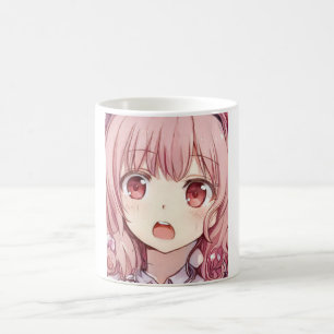 Anime roze meisjesroze ogen bang voor de Mok van k