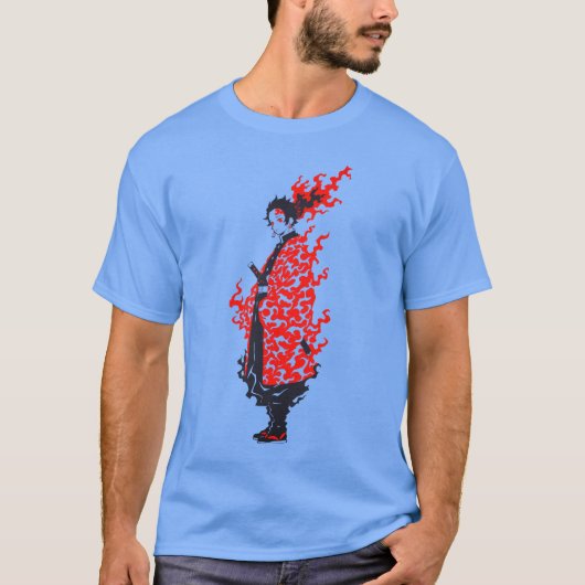 Anime Samurai Fiery Warrior  Japanse Anime T-shirt (Voorkant)