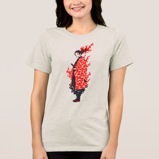 Anime Samurai Fiery Warrior Japanse Anime Tri-Blend Shirt (Voorkant)