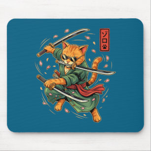 Anime Samurai Kat Drie Zwaarden Japanse Stijl Kuns Muismat