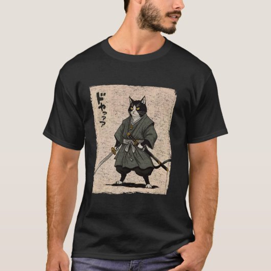 Anime Samurai Kat Krijger Ukiyo-e Krijger Japans T-shirt (Voorkant)