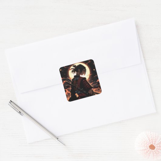 Anime samurai vierkante sticker (Envelop)