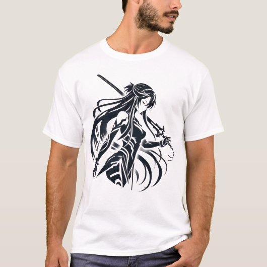 Anime Samurai Vrouwen 1x0001 Wit Zwart Beeld T-shirt (Voorkant)
