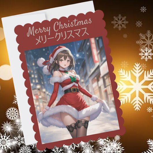 Anime Santa Girl Christmas Flat Holiday Kaart