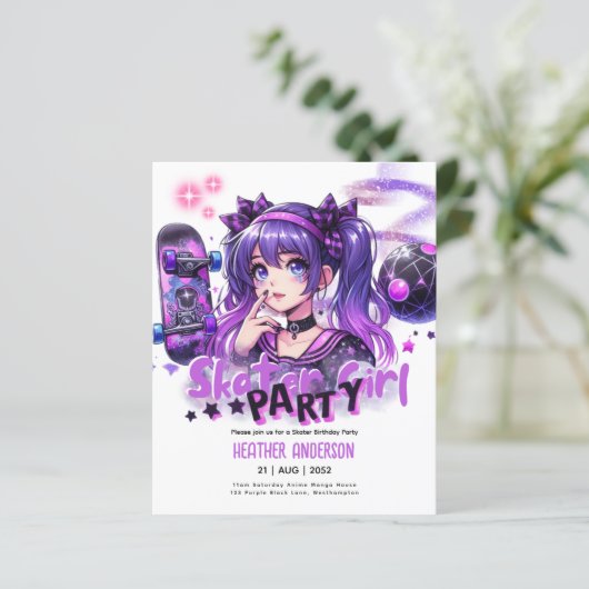 Anime Schaatsmeisje Verjaardagsfeestje Skateboarde (Staand voorkant)