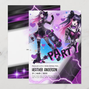 Anime Schaatsmeisje Verjaardagsfeestje Skateboarde Kaart