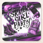 Anime-schaatsmeisje verjaardagsfeestje Skateboarde Kartonnen Onderzetters (Voorkant)