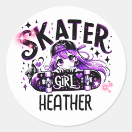 Anime Schaatsmeisje Verjaardagsfeestje Skateboarde Ronde Sticker