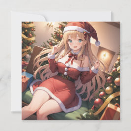 Anime schattig meisje Kerstmis Plat Kerstkaart