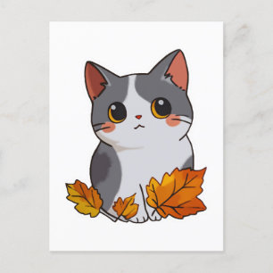 Anime schattige kat val bladeren briefkaart