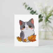 Anime schattige kat val bladeren briefkaart (Staand voorkant)