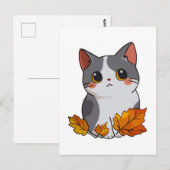 Anime schattige kat val bladeren briefkaart (Voorkant / Achterkant)