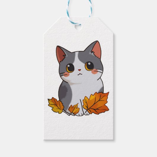 Anime schattige kat val bladeren cadeaulabel (Voorkant)