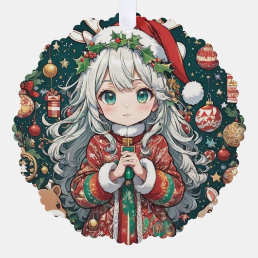 Anime schattige kerstdagen ornament kaart (Voorkant)