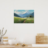 Anime schilderende wikkelpad weide onder berg poster (Keuken)