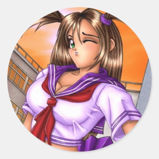 Anime School Girl Nikki Ronde Sticker (Voorkant)