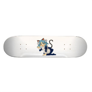 Anime Schoolgirl Cat op haar Knees in Maid Dress Persoonlijk Skateboard