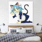 Anime schoolmeisje kat op haar knieën in meid jurk canvas afdruk (Insitu (Slaapkamer))