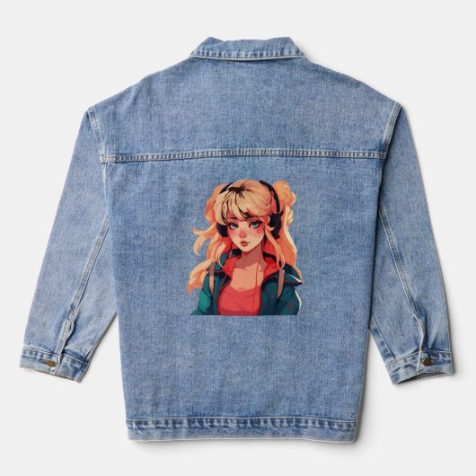 Anime Serenade: Turquoise Melody Denim Jacket (Achterkant)