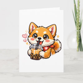 Anime Shiba Inu drinkt Bubble Tea Kawaii sticker Kaart