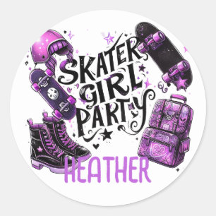 Anime Skater Meisje Verjaardag Party Skateboarden Ronde Sticker
