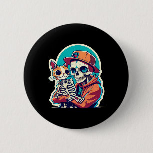 Anime skelet met een kat Shirt Lazy Halloween Ronde Button 5,7 Cm