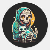 Anime skelet met een kat Shirt Lazy Halloween Ronde Sticker (Voorkant)