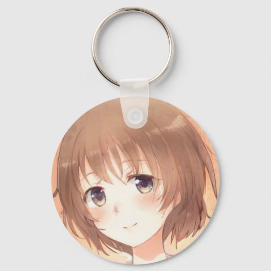 Anime-sleutelhanger met zoete bruine haren sleutelhanger (Voorkant)