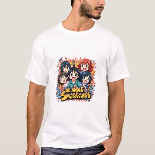 Anime Smirk Squad: Speelse Chibi Karakter Groep  T-shirt (Voorkant)