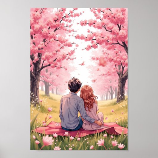 Anime Spring Blossom Picnic Wall Art Poster (Voorkant)