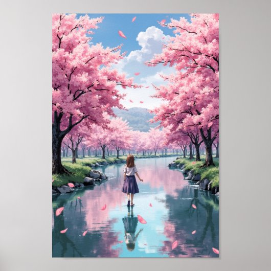 Anime Spring Blossom River Wall Art Poster (Voorkant)