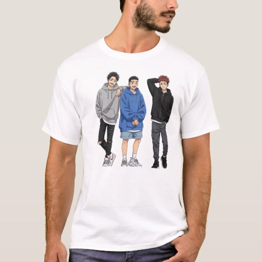 Anime Squad Goals T-shirt - Drie Vrienden (Voorkant)