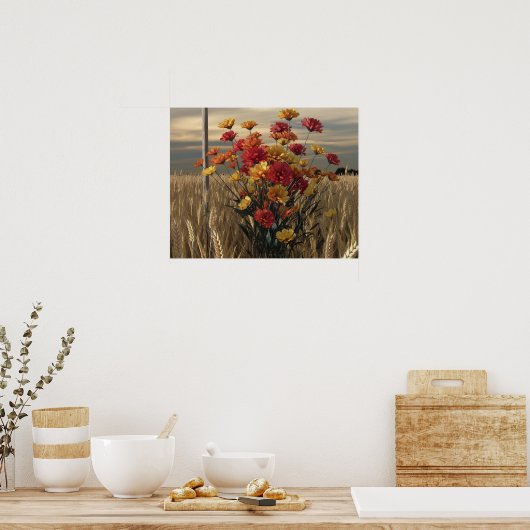 Anime-stijl 3D Render van Herfst Wildflower Boeket Poster (Keuken)