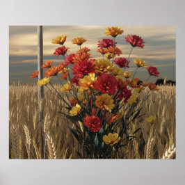 Anime-stijl 3D Render van Herfst Wildflower Boeket Poster