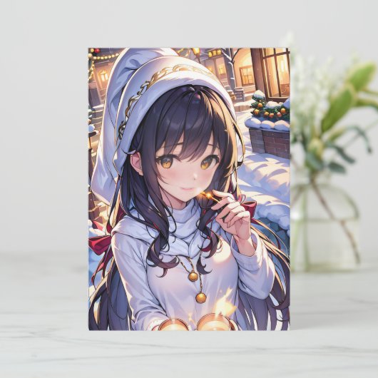 Anime Stijl Kerst Kaart (Staand voorkant)