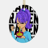 Anime stijl meisje eten Noedels zwarte tekst Keramisch Ornament (Rechts)