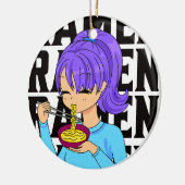 Anime stijl meisje eten Noedels zwarte tekst Keramisch Ornament (Links)
