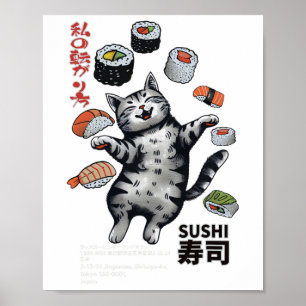 Anime-stijl Sushi Cat Harajuku Tokyo Japan Cat Caf Poster