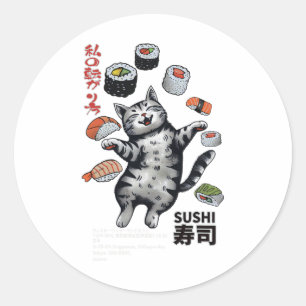 Anime-stijl Sushi Cat Harajuku Tokyo Japan Cat Caf Ronde Sticker