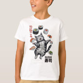 Anime-stijl Sushi Cat Harajuku Tokyo Japan Cat Caf T-shirt (Voorkant)