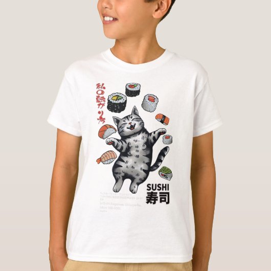 Anime-stijl Sushi Cat Harajuku Tokyo Japan Cat Caf T-shirt (Voorkant)
