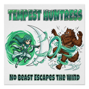 Anime Stijl Tempest Jagerin vs Weerwolf Wind Gevec Perfect Poster