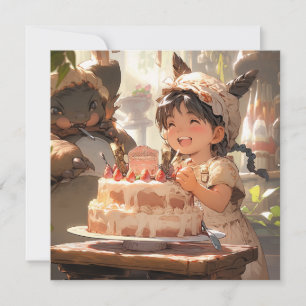 Anime stijl verjaardagsviering kunst kaart