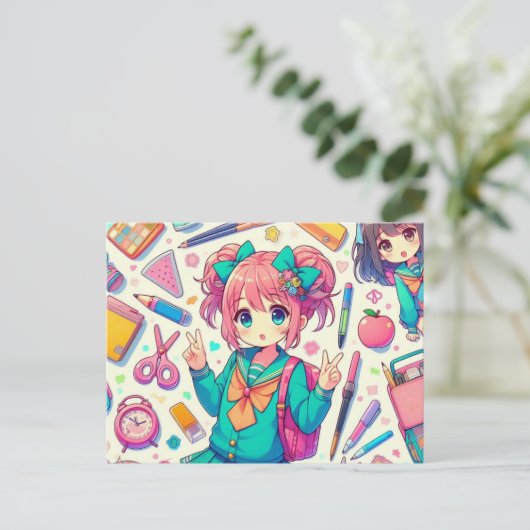 anime-student briefkaart (Staand voorkant)
