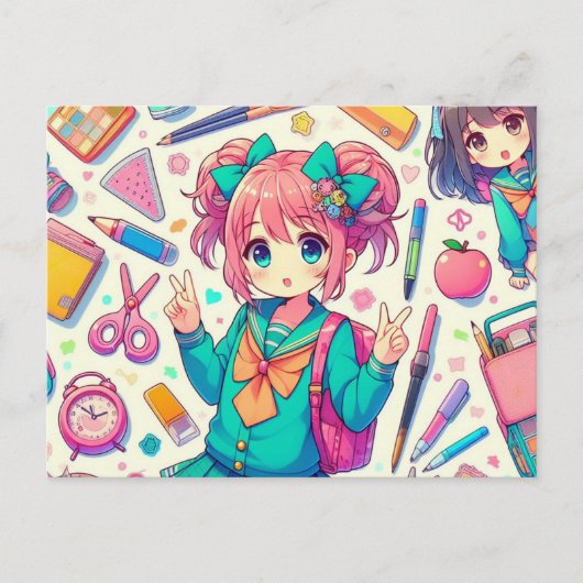 anime-student briefkaart (Voorkant)