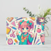 anime-student feestdagenkaart (Staand voorkant)
