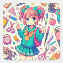anime-student vierkante sticker