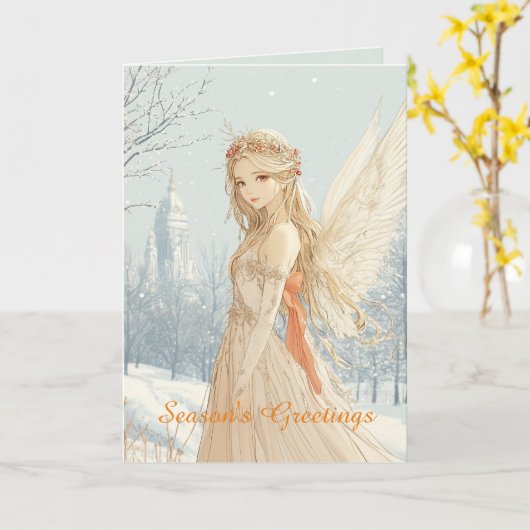 Anime Style Angel Christmas Kaart (Gele Bloem)