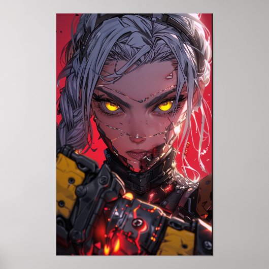 Anime-Style Concept Art op rode achtergrond Poster (Voorkant)