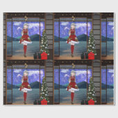Anime Style Girl Christmas Wrapping Paper Cadeaupapier (Vlak)